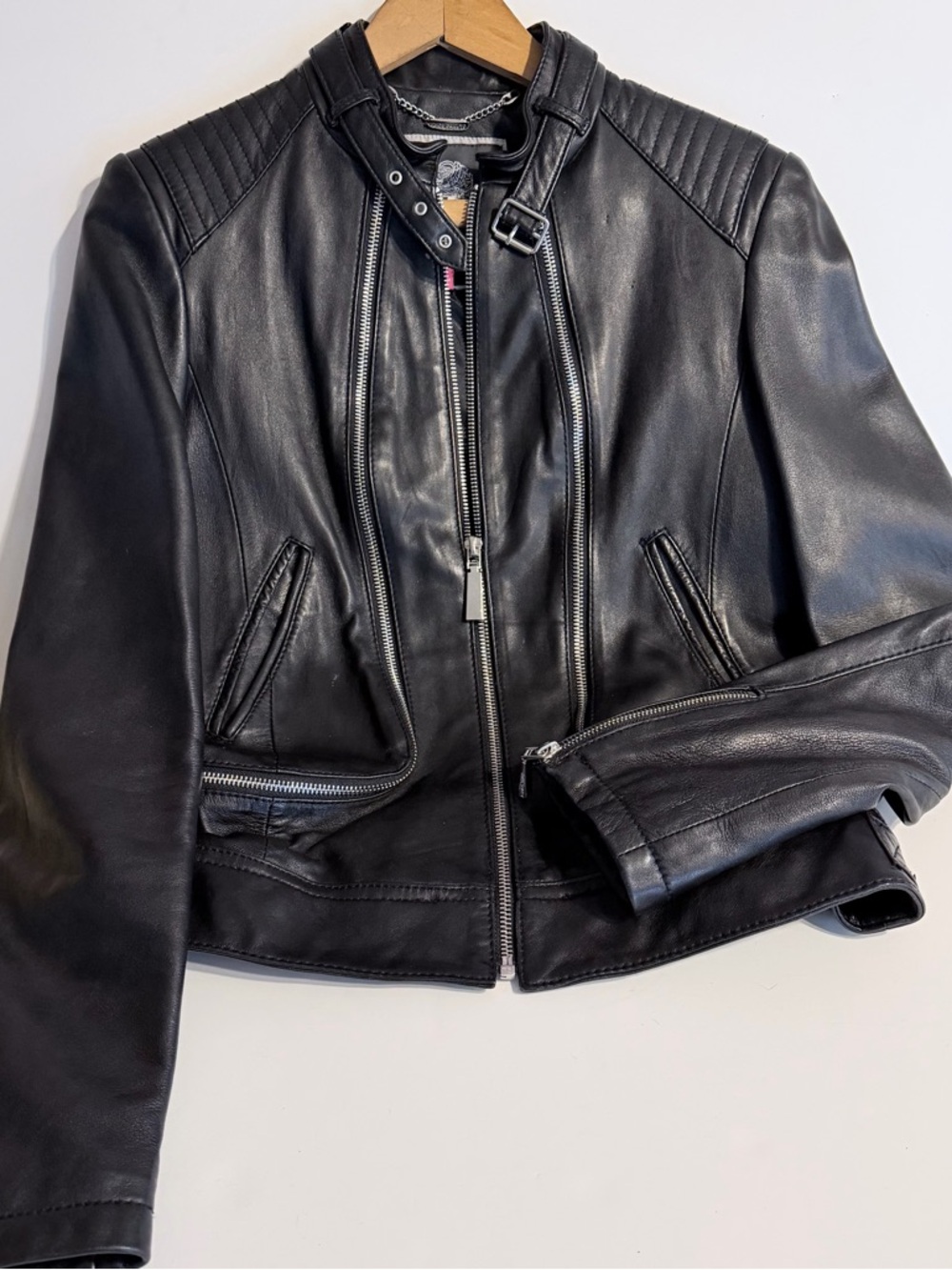 Women’s Small Vince Camuto soft black leather Moto jacket